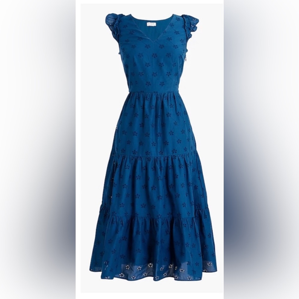 NWT J.Crew Factory Ruffle Sleeve Eyelet Tiered Midi Dress 10